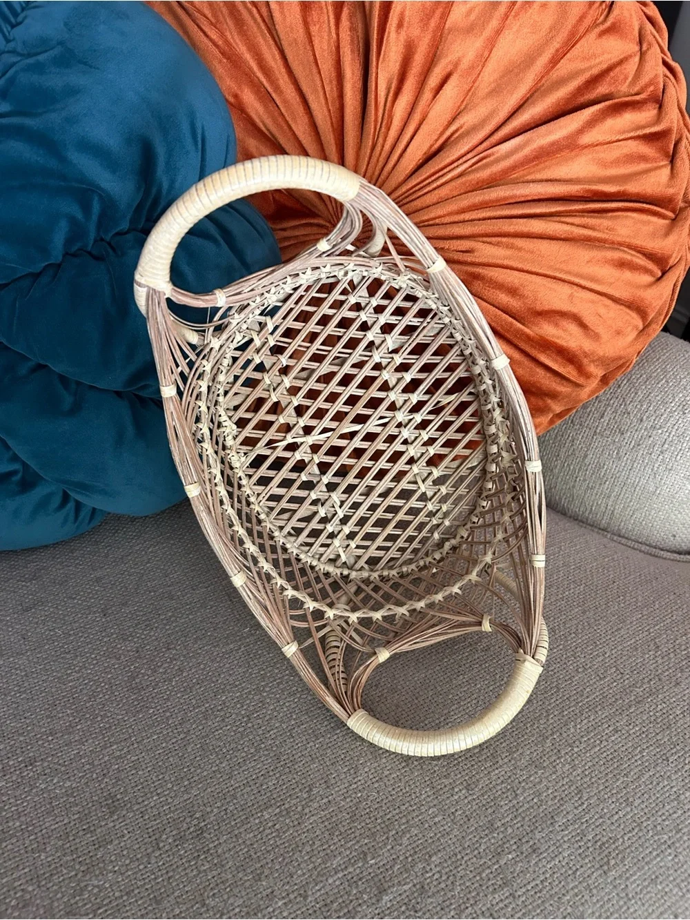 Oval Wicker Decorative Basket Handles Beige/Brown Rustic Farmhouse Cottage Boho